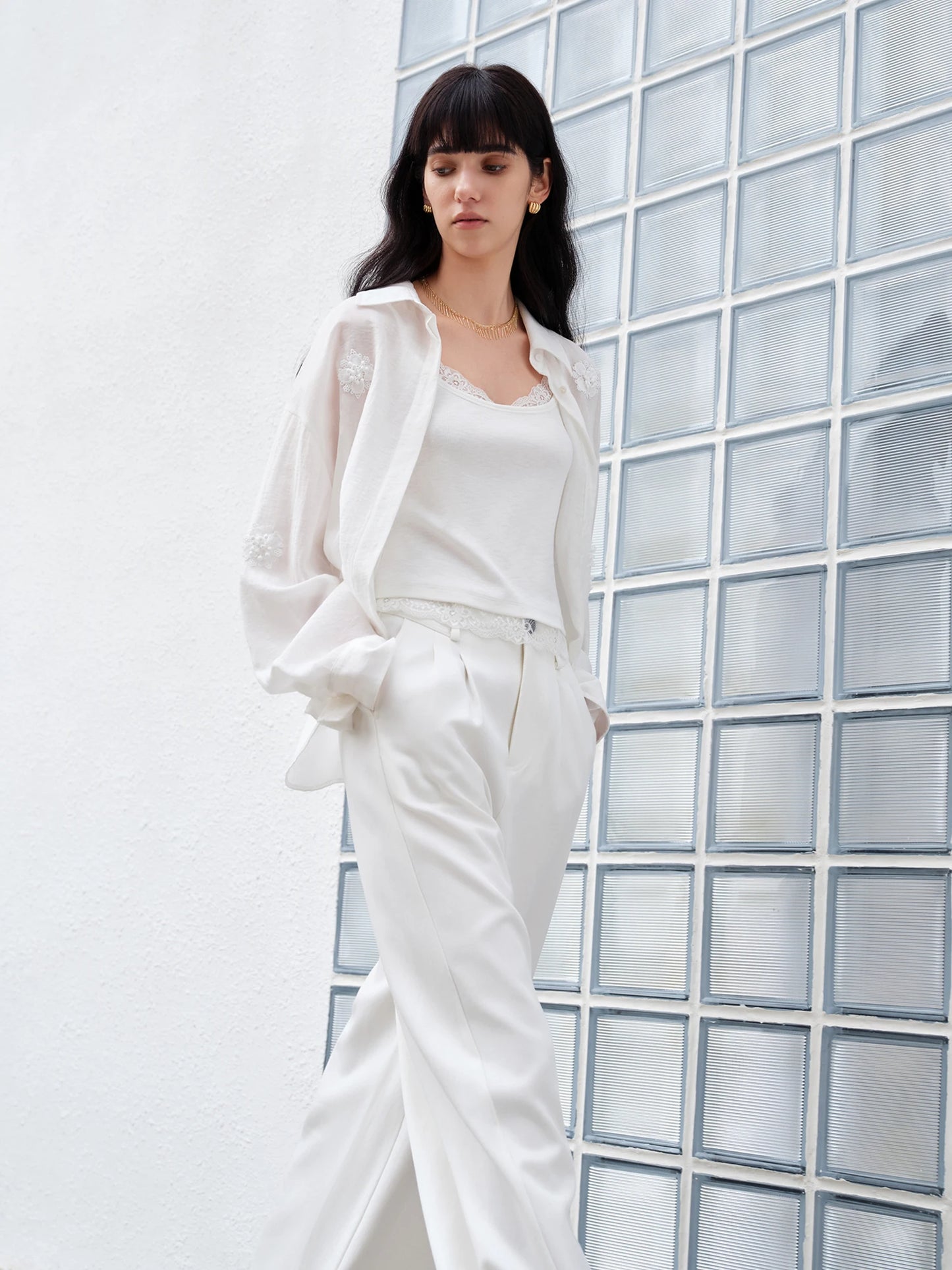 White Embroidered Linen Shirt