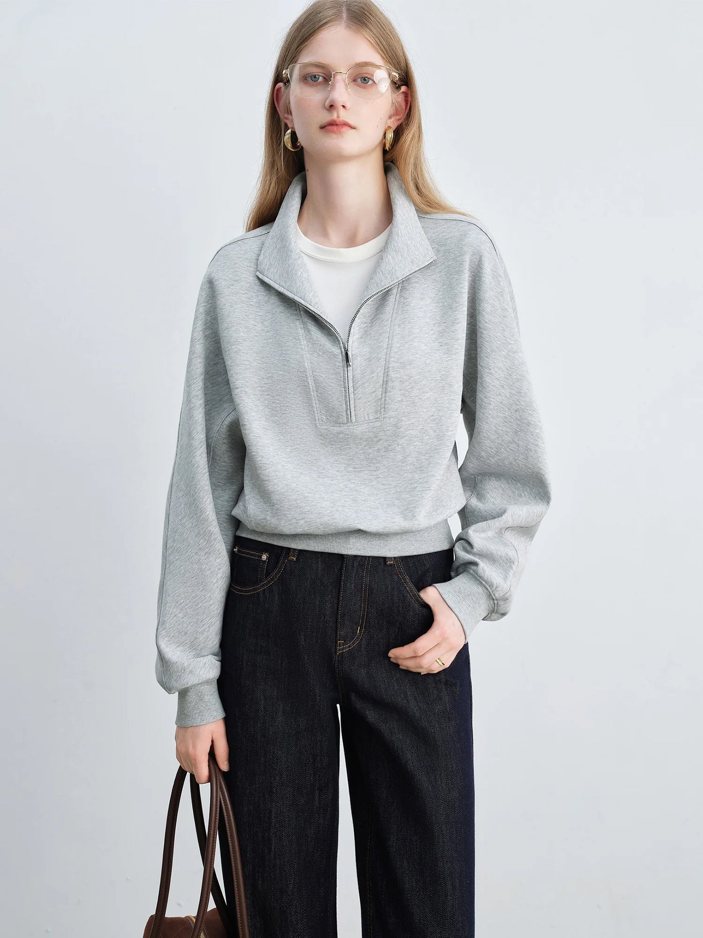 Light Gray Half Zip Knit Pullover