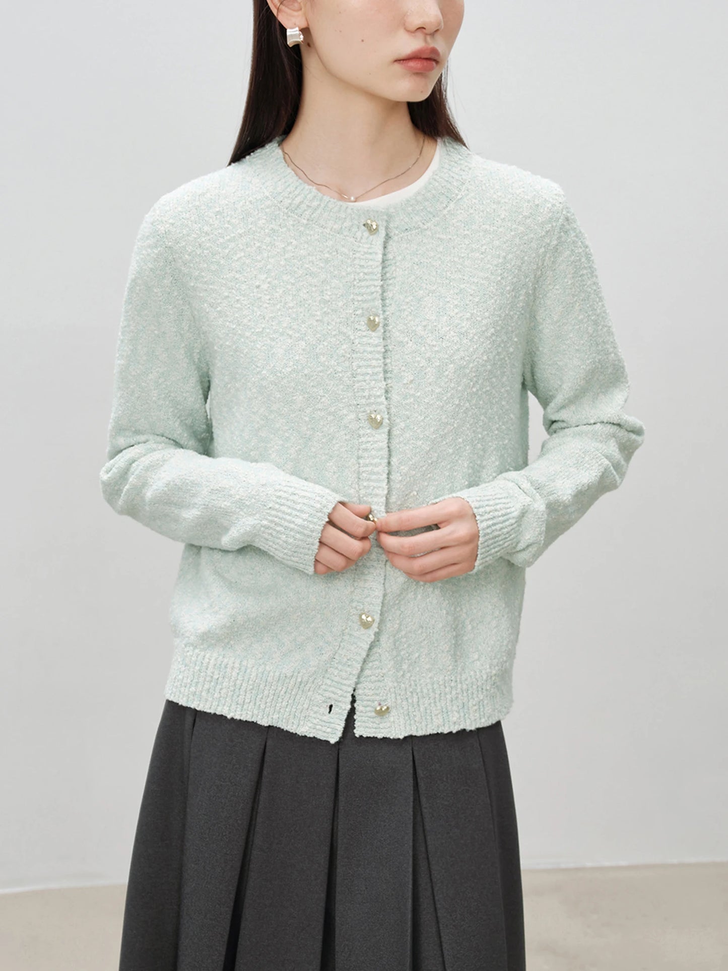 Grey Button Front Knit Cardigan