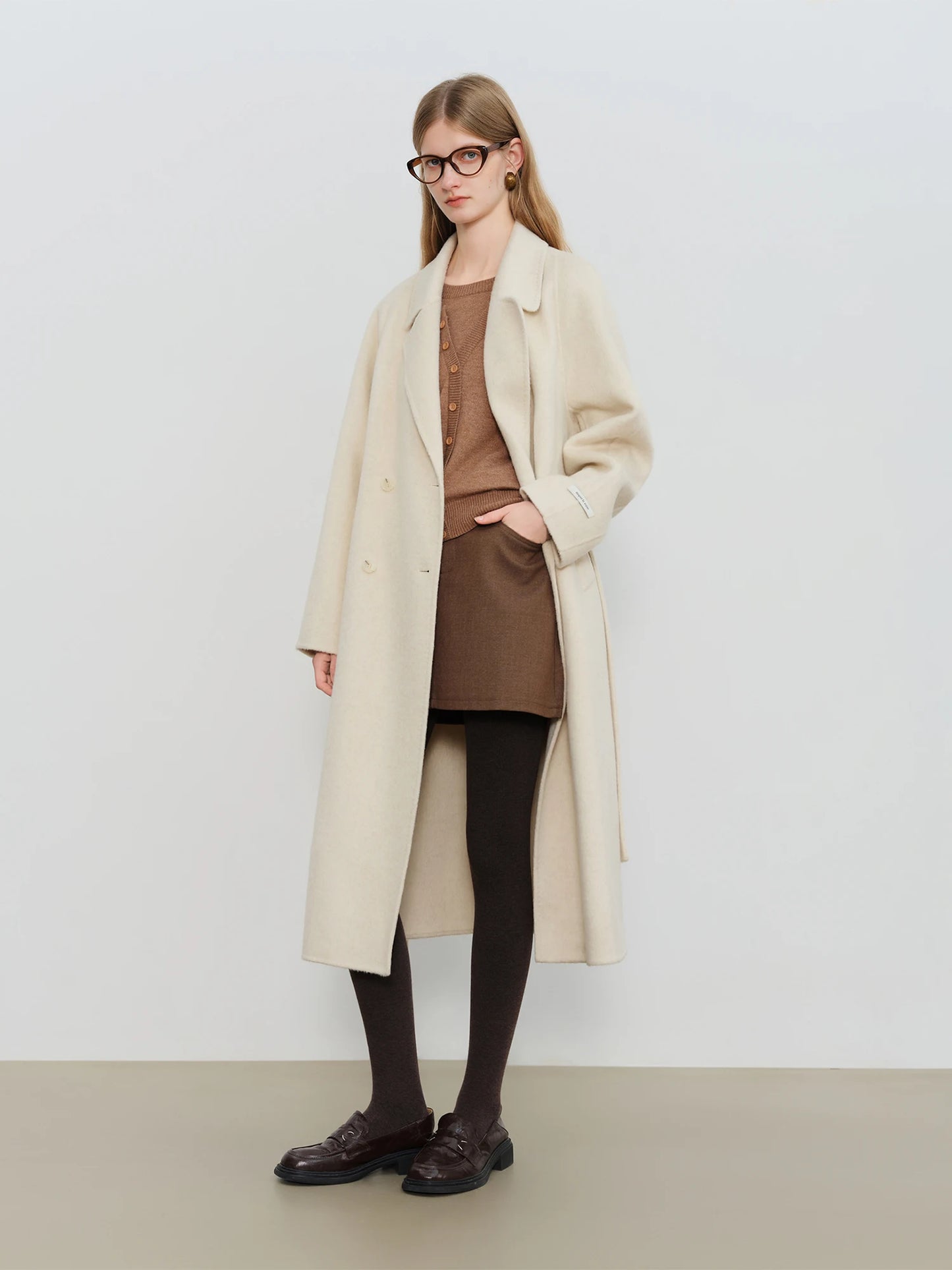 Black Belted Lapel Wool Coat