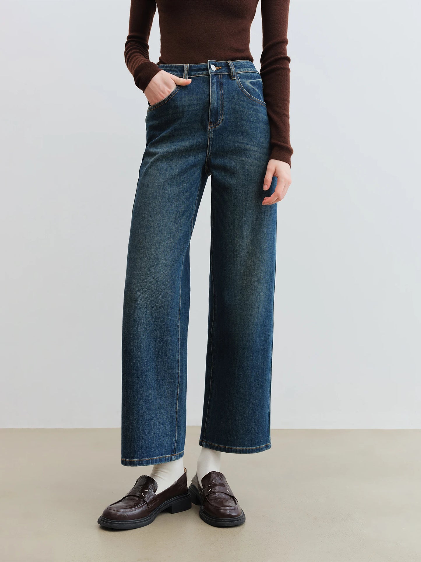 Teal Wash Straight Leg Jeans