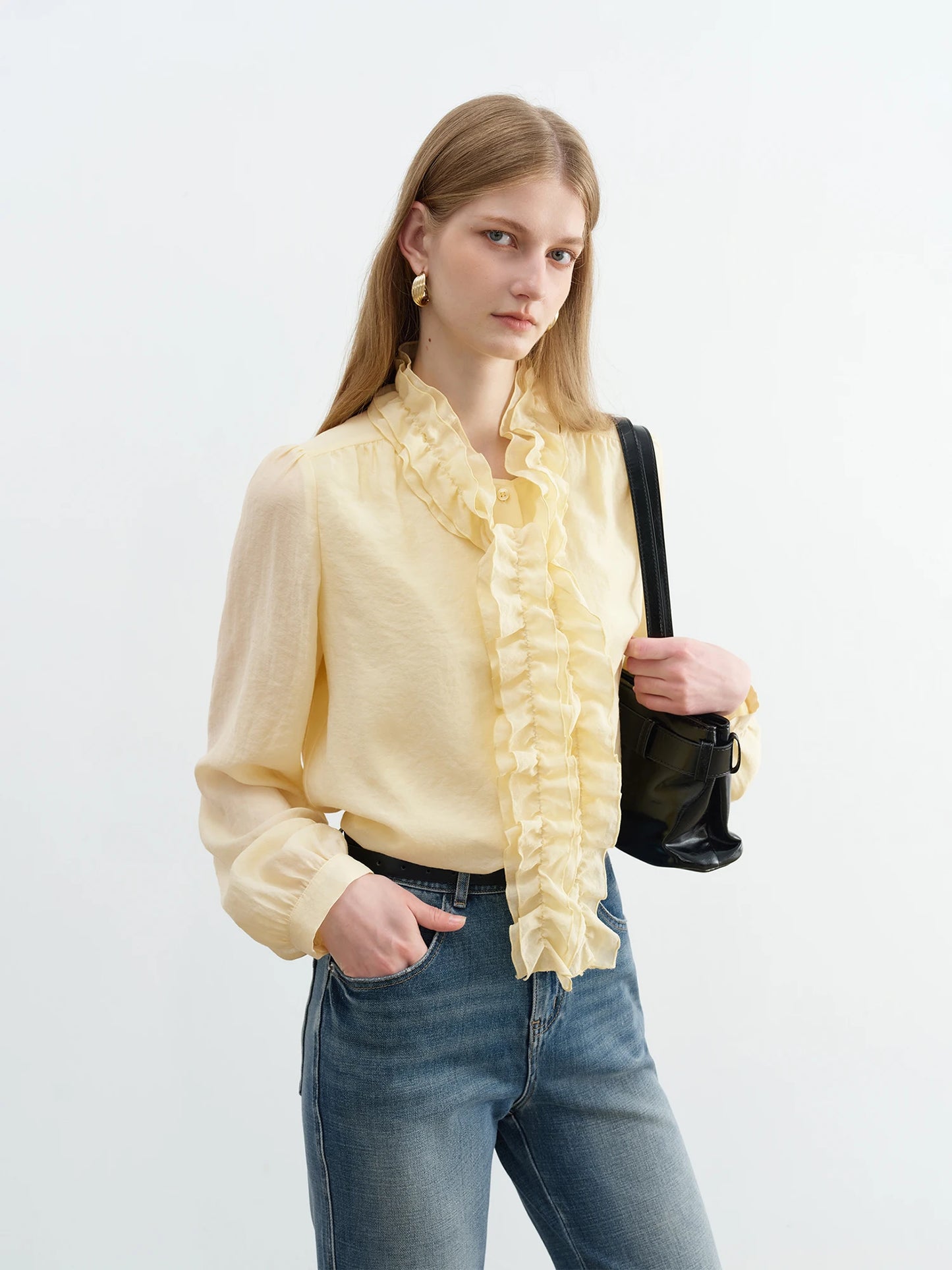 Butter Yellow Ruffle Trim Blouse