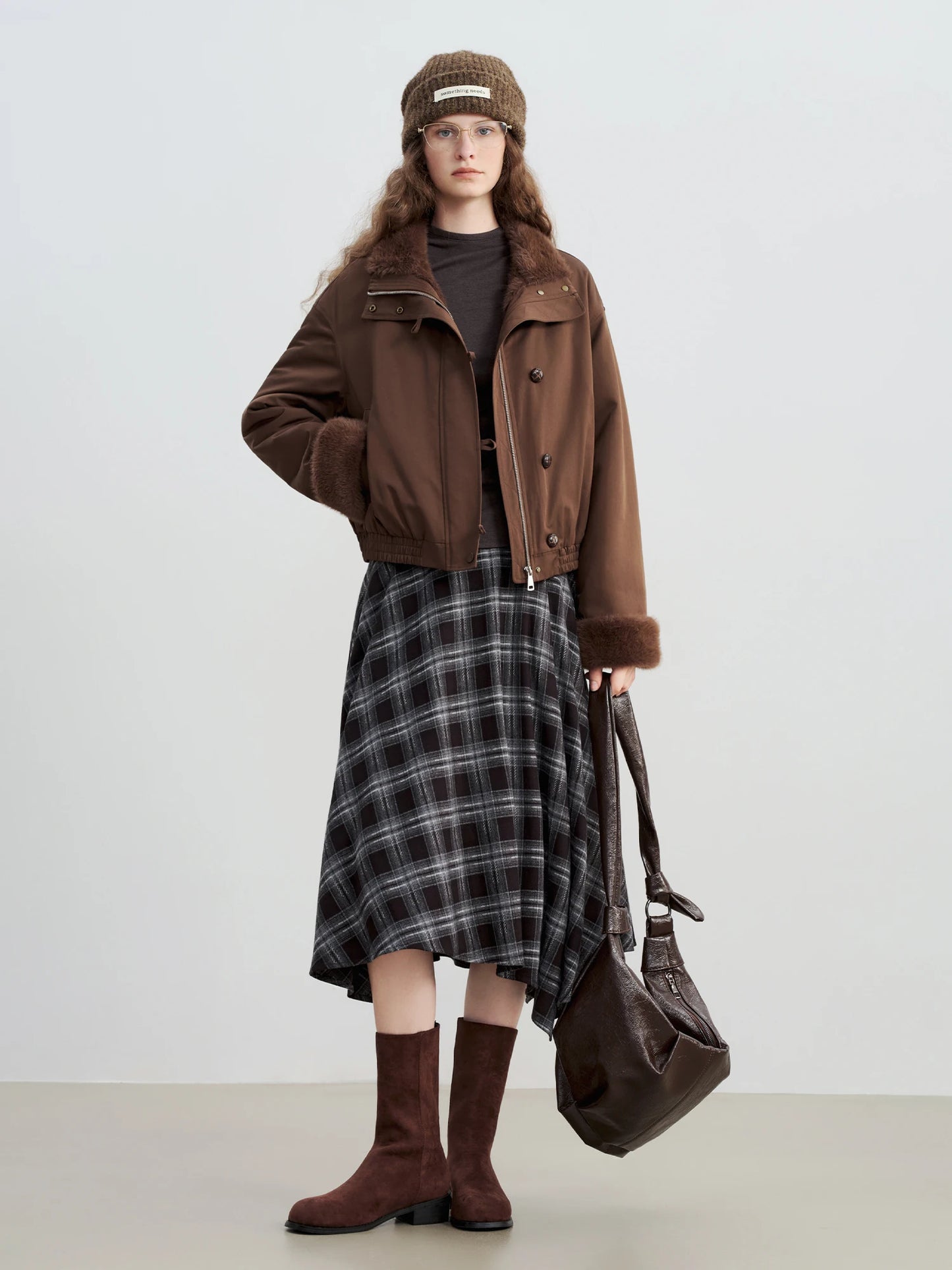 Black Plaid Swing Midi Skirt