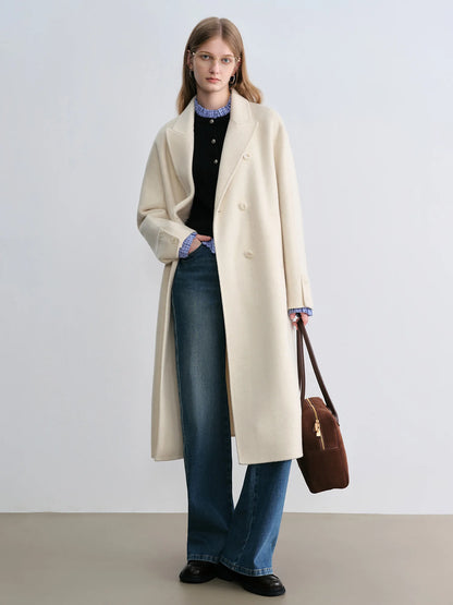 White Knee Length Wool Coat