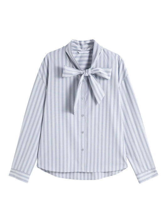 Blue Striped Bow Tie Shirt
