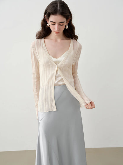 Ivory Sheer V-Neck Knit Cardigan