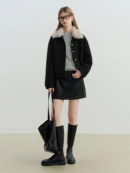 Black Faux Fur Collar Jacket