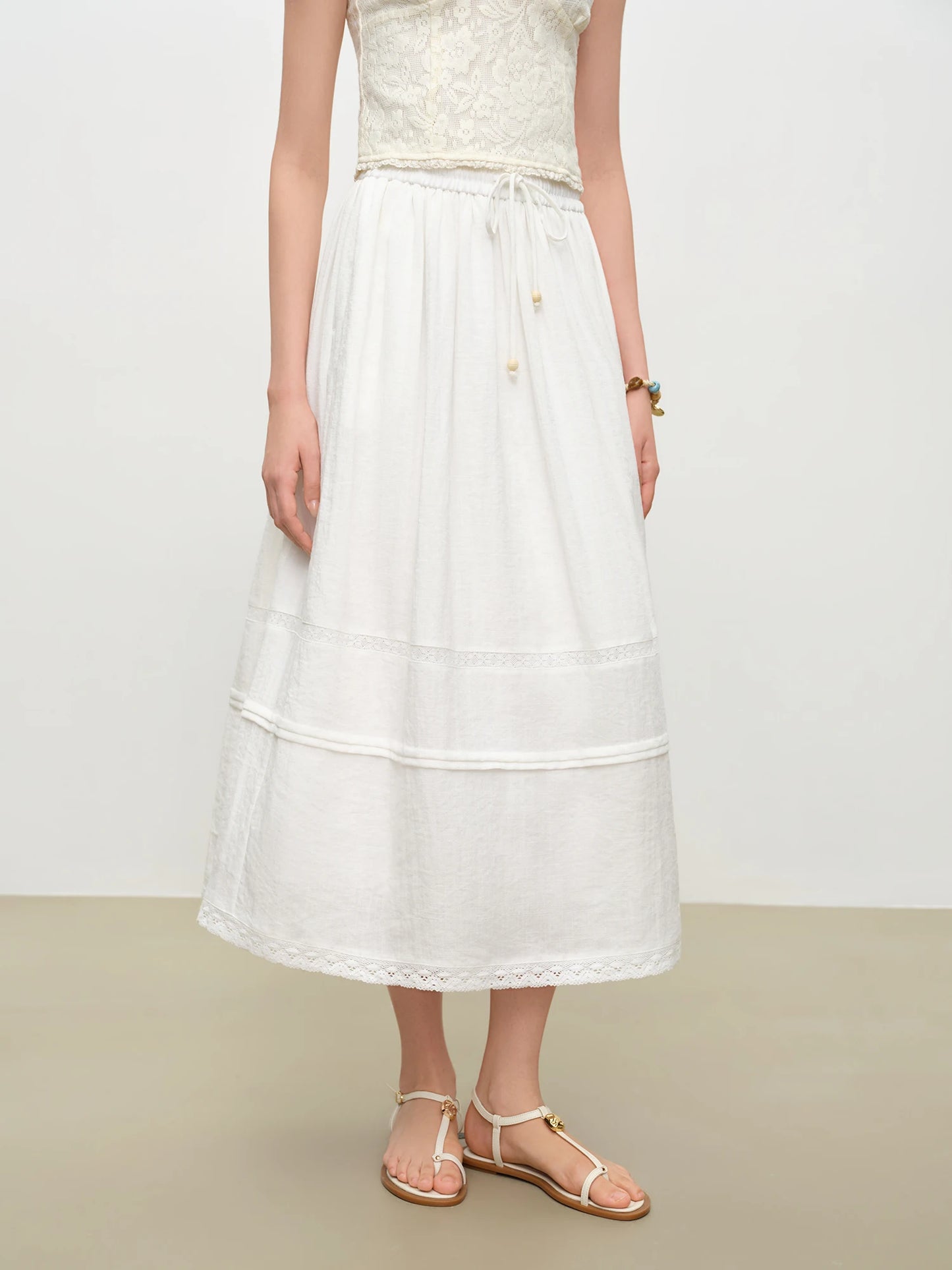 White O-Neck Midi Skirt Set