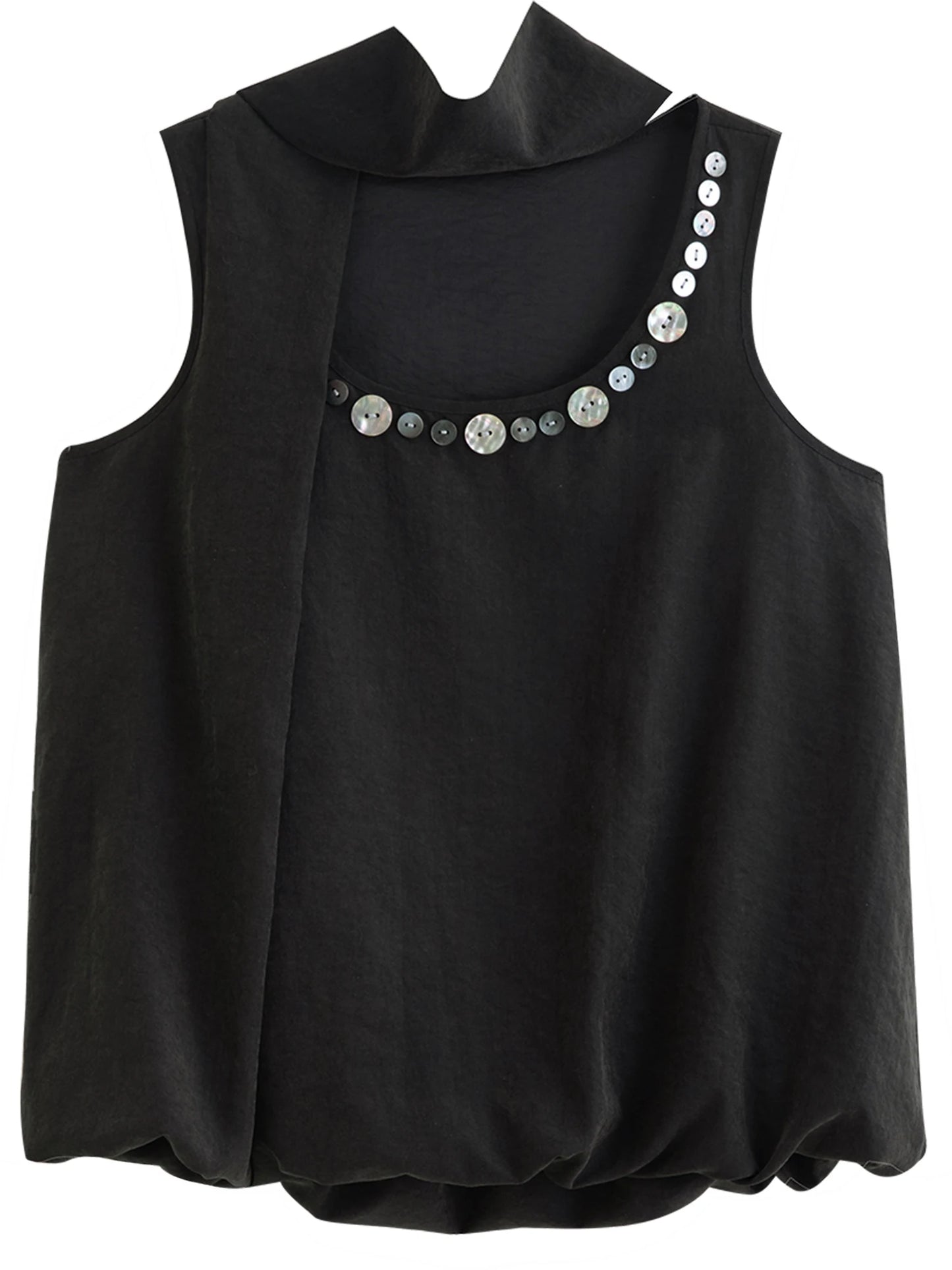 Ivory Beaded Draped Sleeveless Blouse