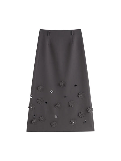 Charcoal Blazer Embellished Skirt Set