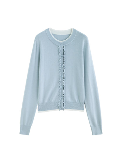 Pale Yellow Ruffle Knit Cardigan
