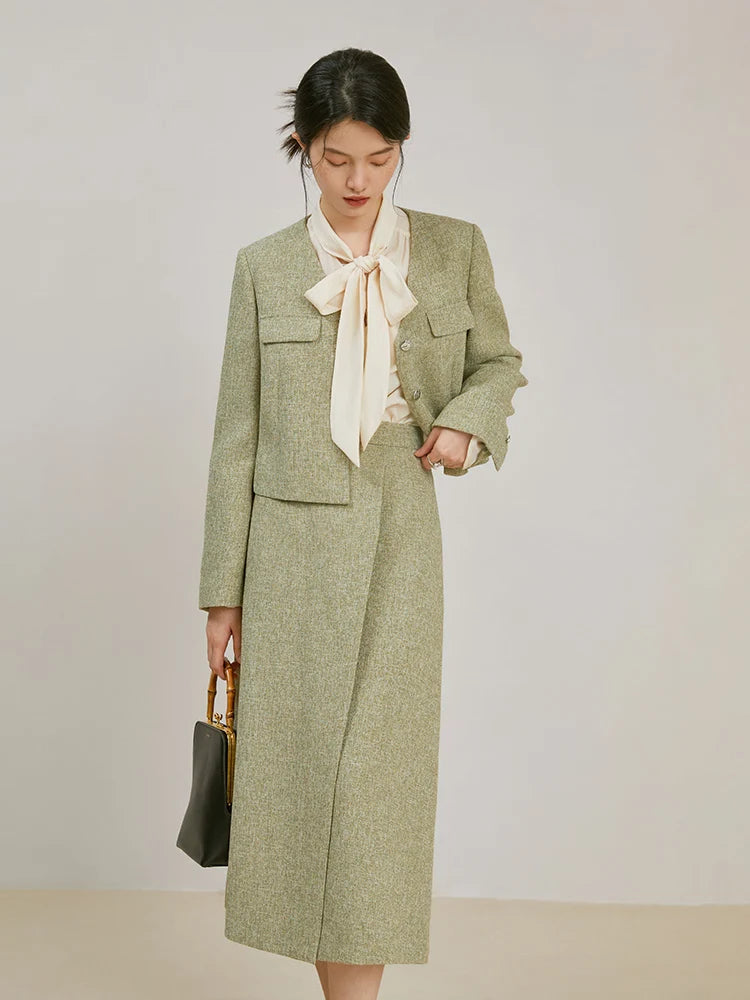 Cropped Blazer Long Skirt Set
