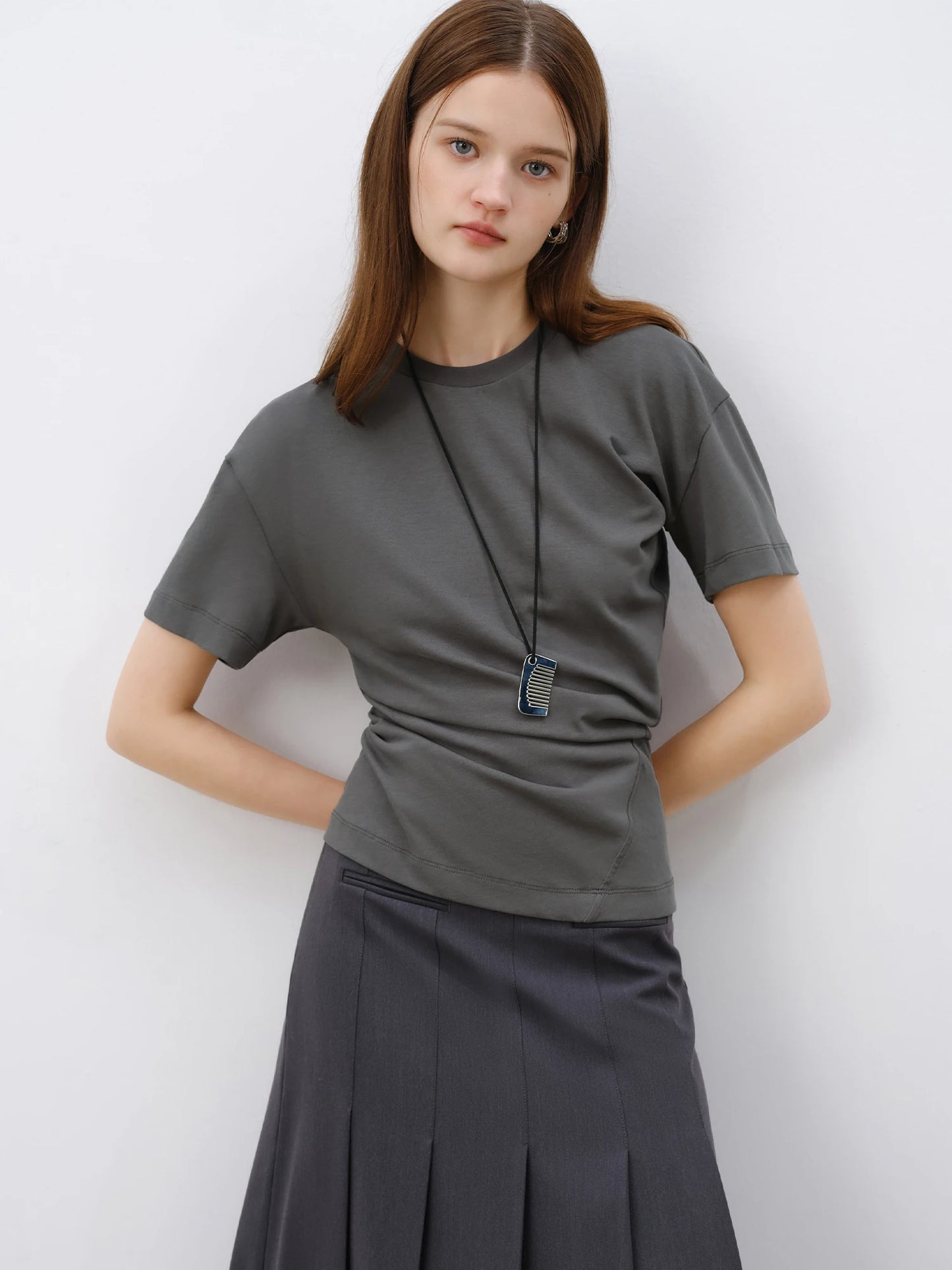 Charcoal Asymmetric Drape Tee