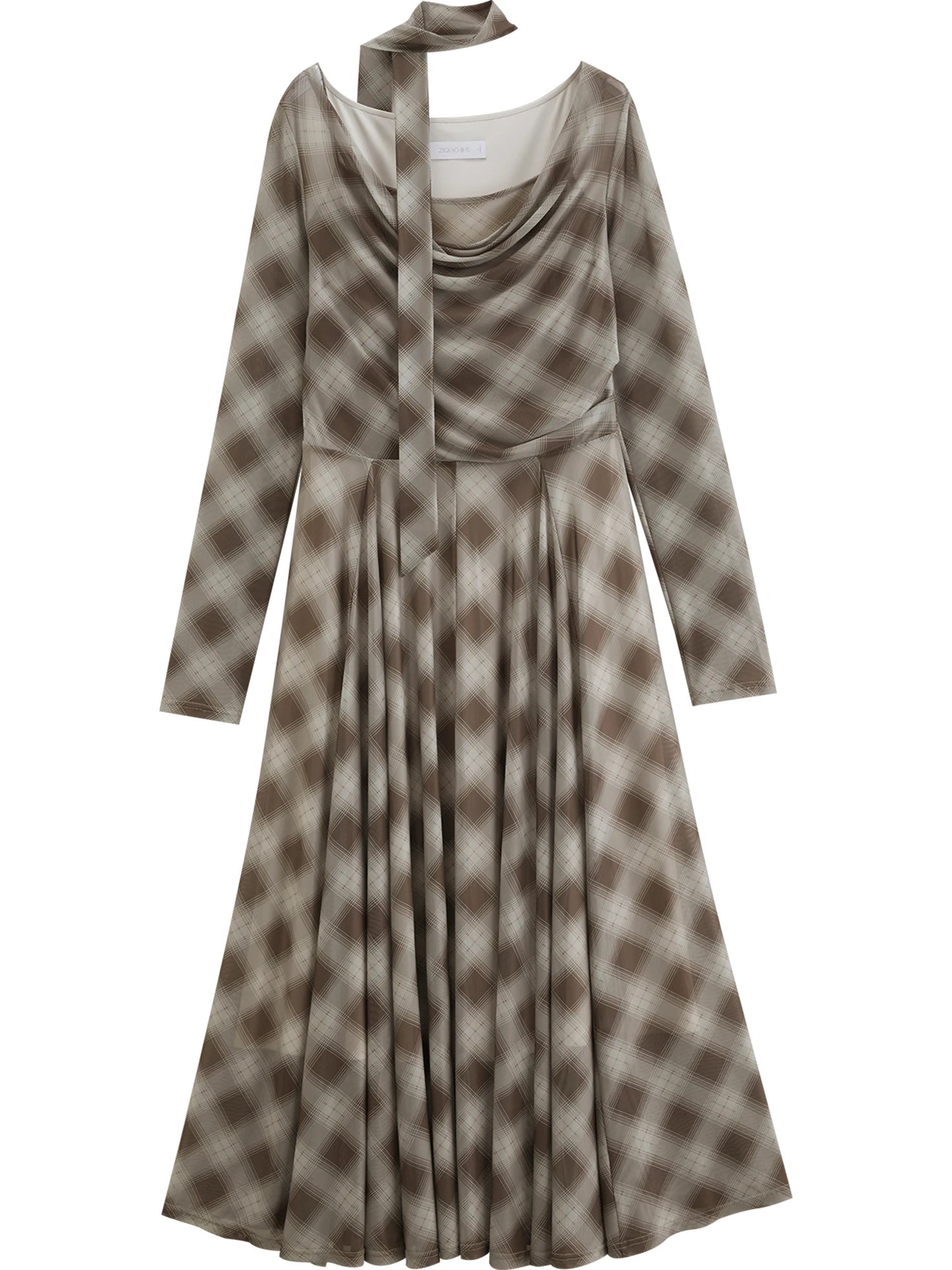Plaid Cowl Neck Midi Dress
