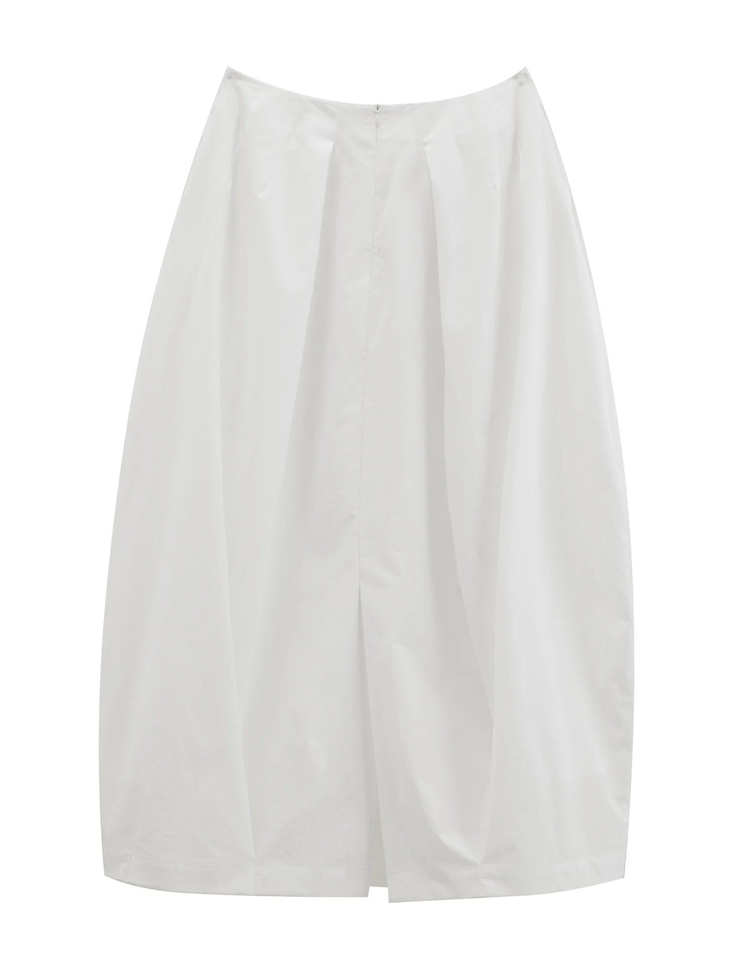 White Sculptural A-Line Midi Skirt