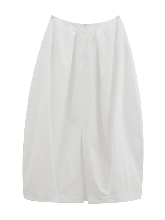 White Sculptural A-Line Midi Skirt