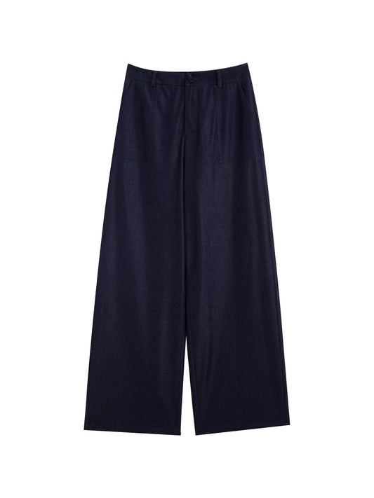 Navy Textured Wide Leg Pants