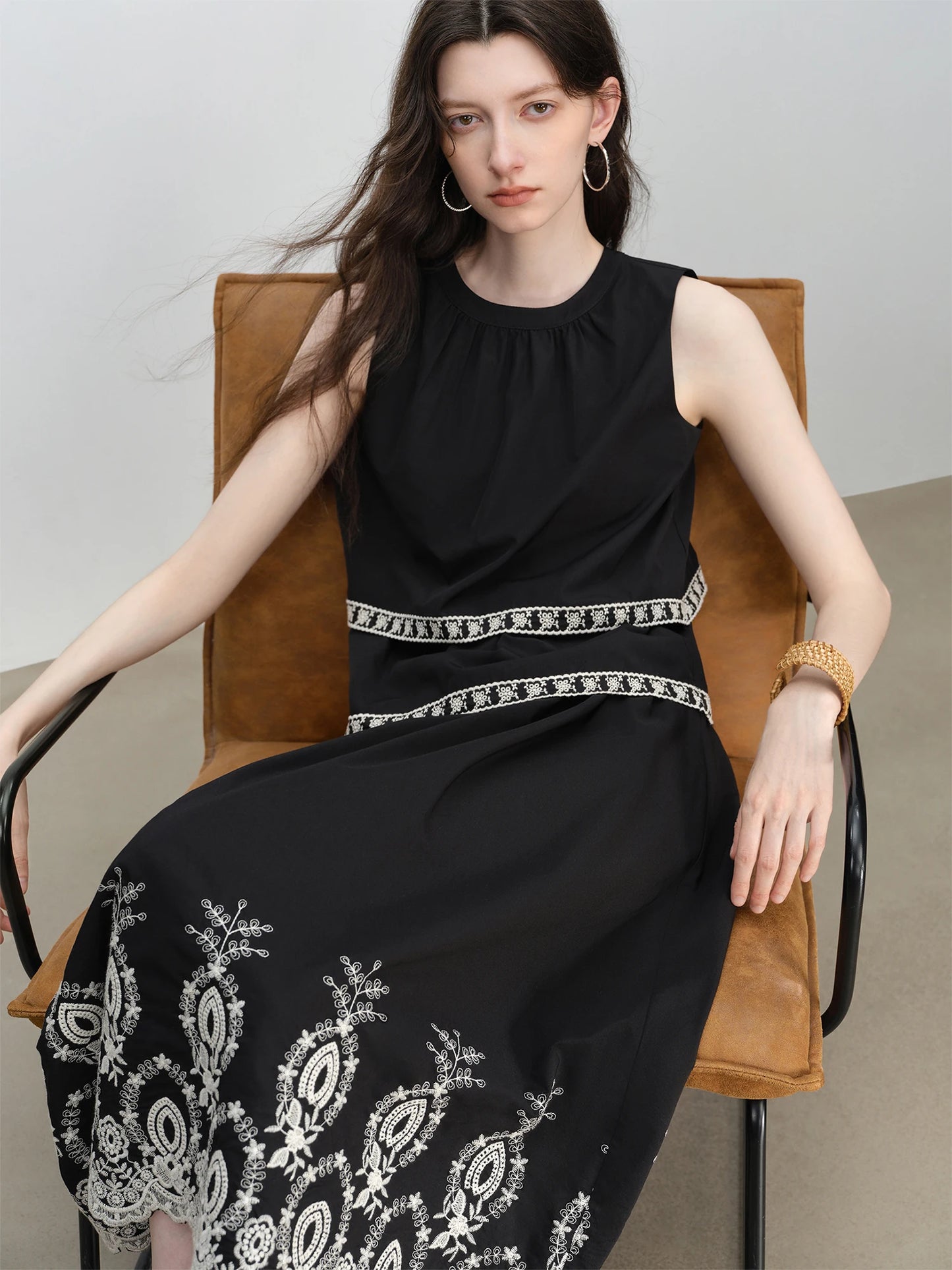 Black Embroidered Tank Skirt Set
