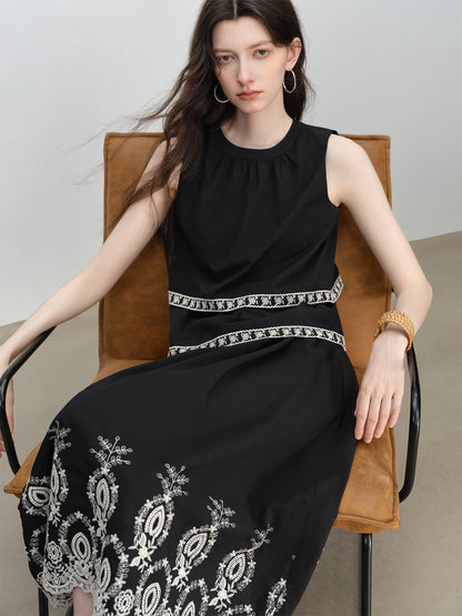 Black Embroidered Tank Skirt Set