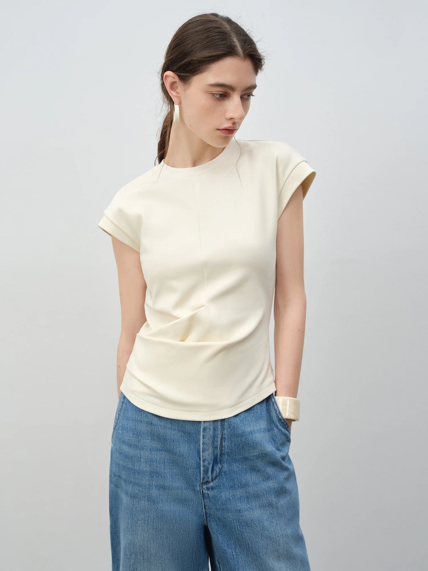 Ivory Twist Front Cap Sleeve Top