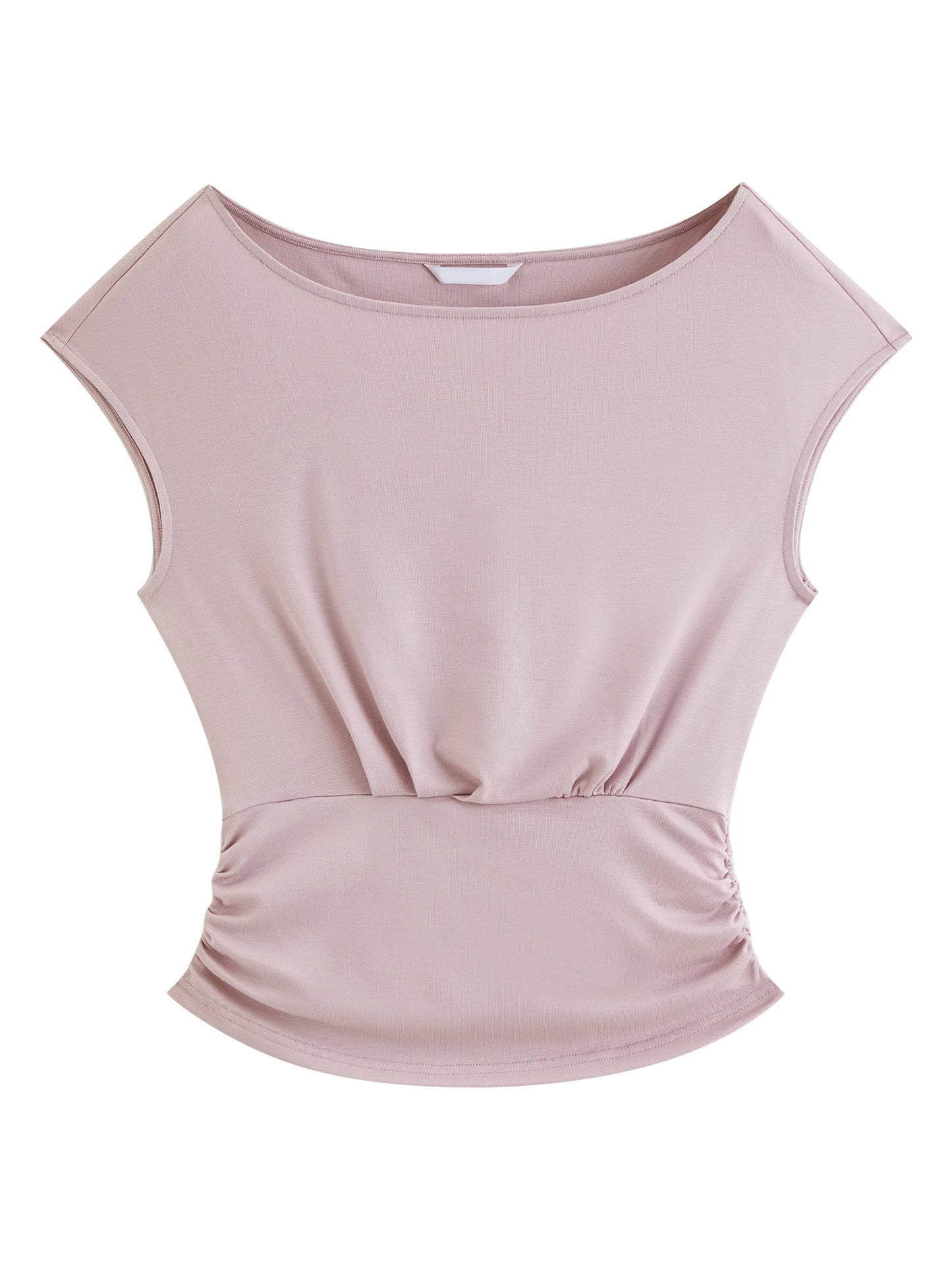 Gray Pleated Waist Boat Neck Top