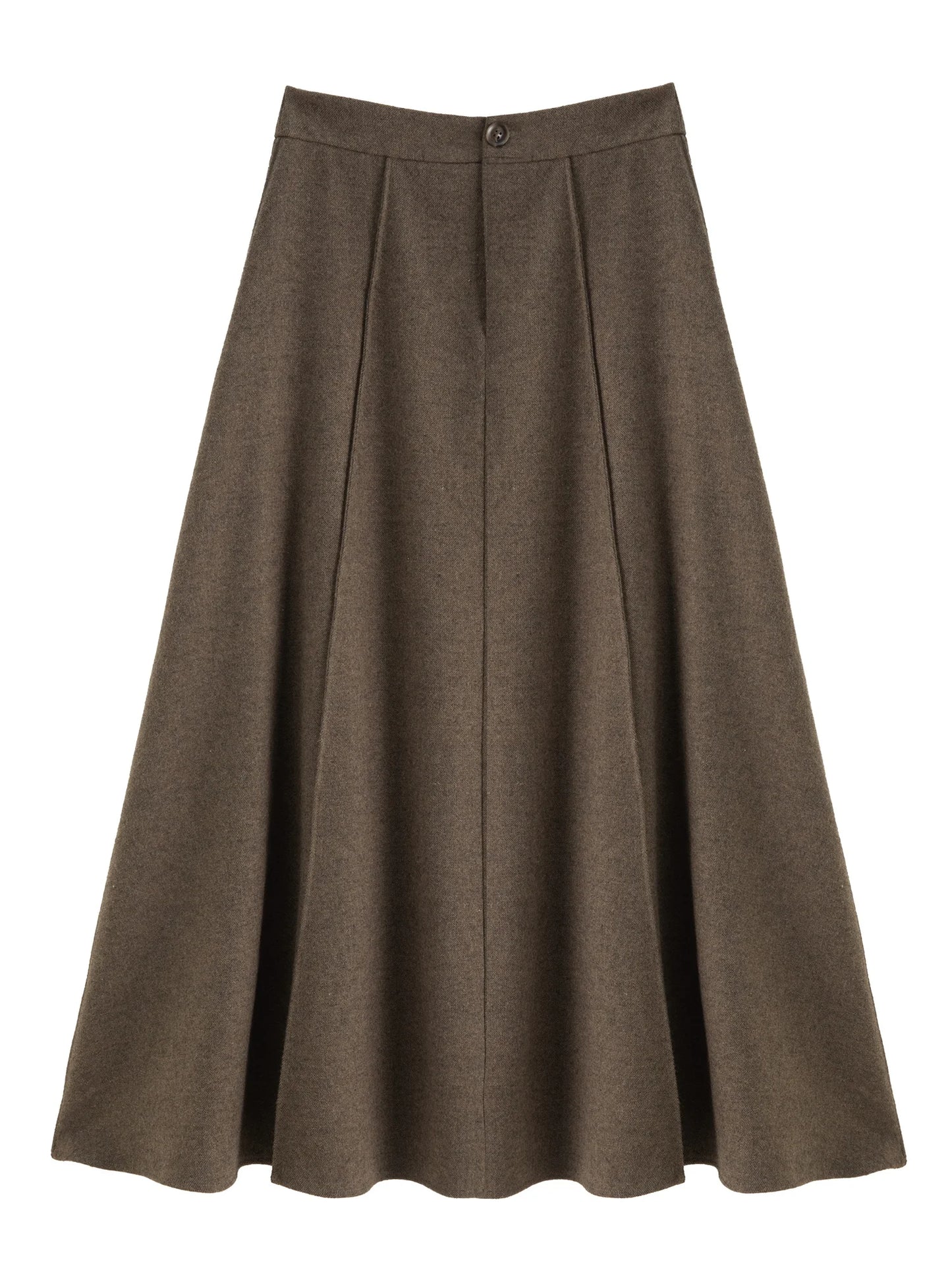 Taupe Wool Pleated Flared Midi Skirt