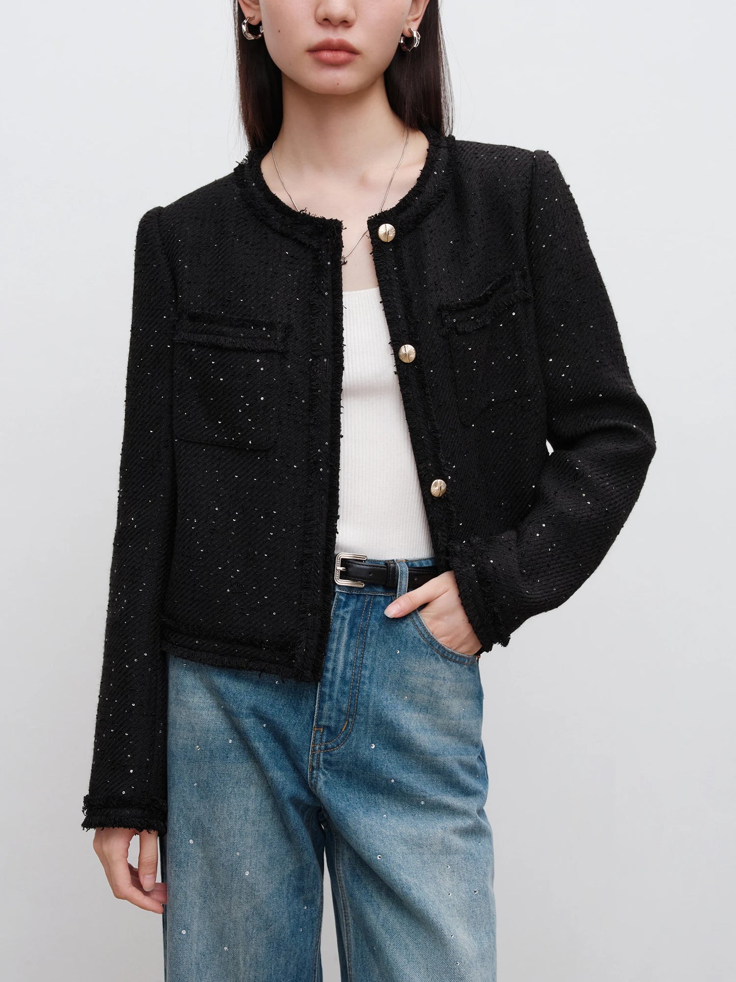Black Sequin Tweed Jacket