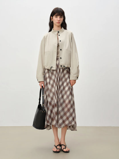 Beige Drawstring Hem Utility Jacket