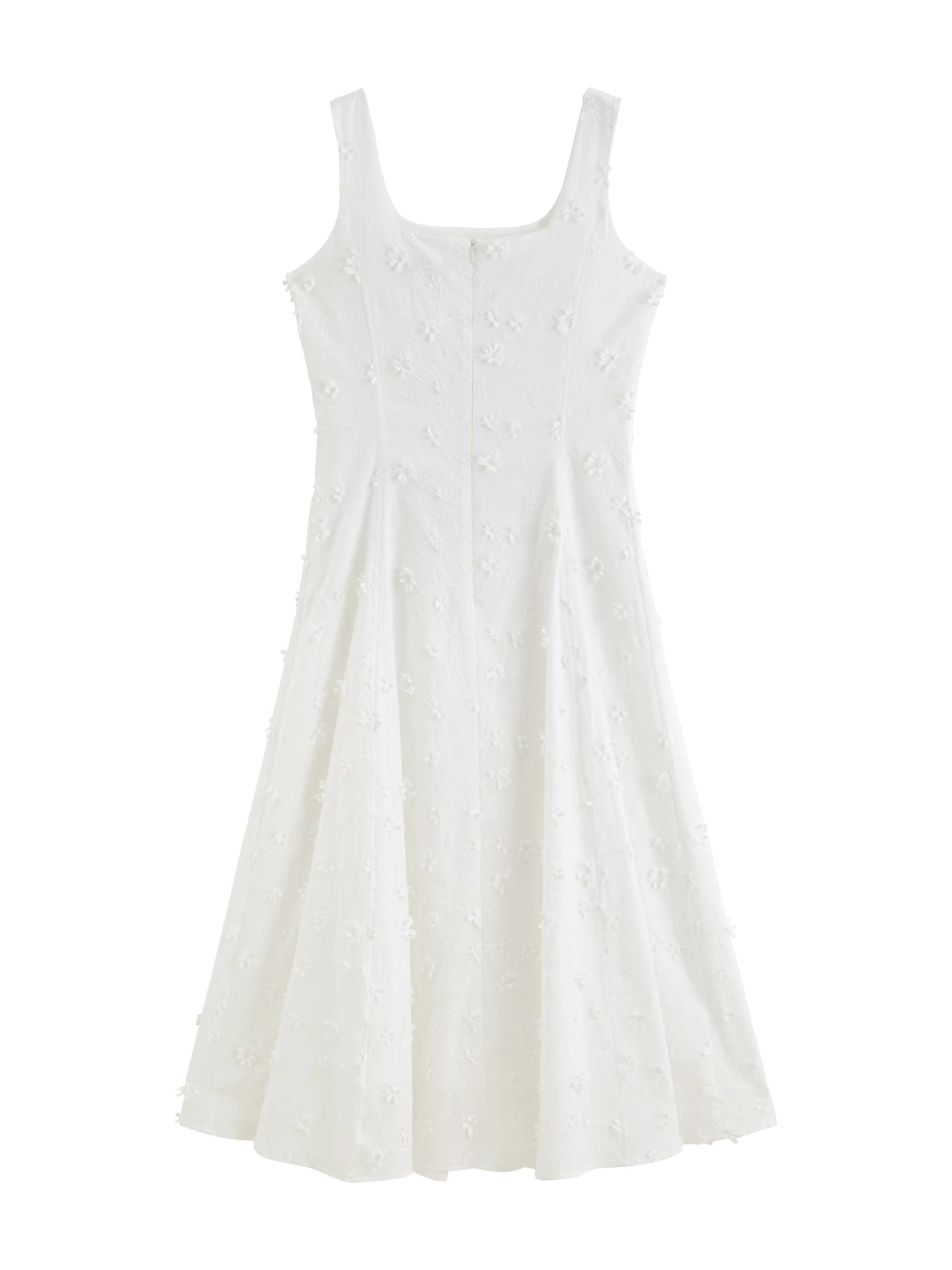 White Embroidered Square Neck Dress