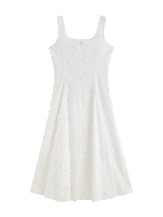 White Embroidered Square Neck Dress