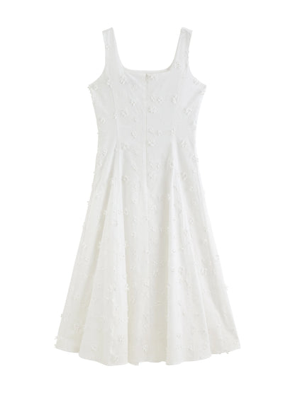 White Embroidered Square Neck Dress
