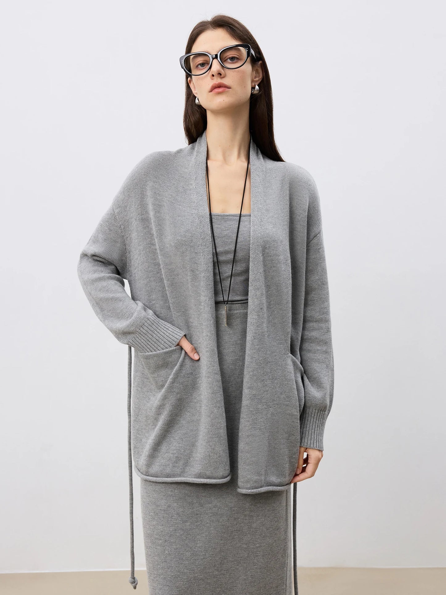Oatmeal Belted Knit Cardigan