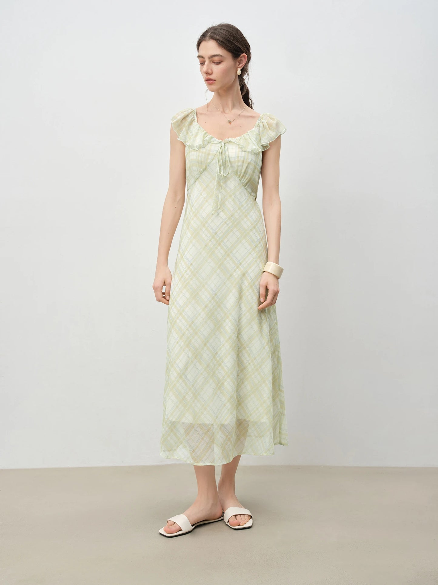 Pink Gingham Ruffle Maxi Dress