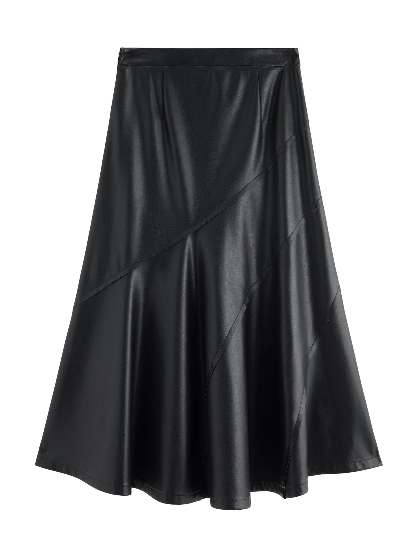 Black Diagonal Faux Leather Skirt