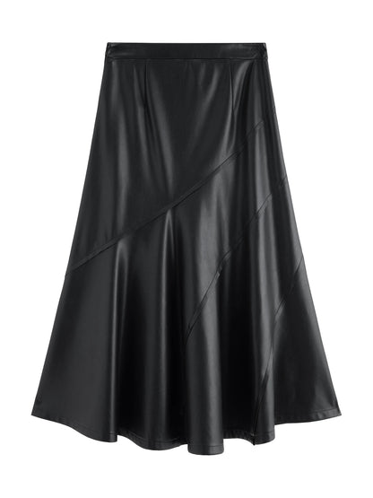 Black Diagonal Faux Leather Skirt