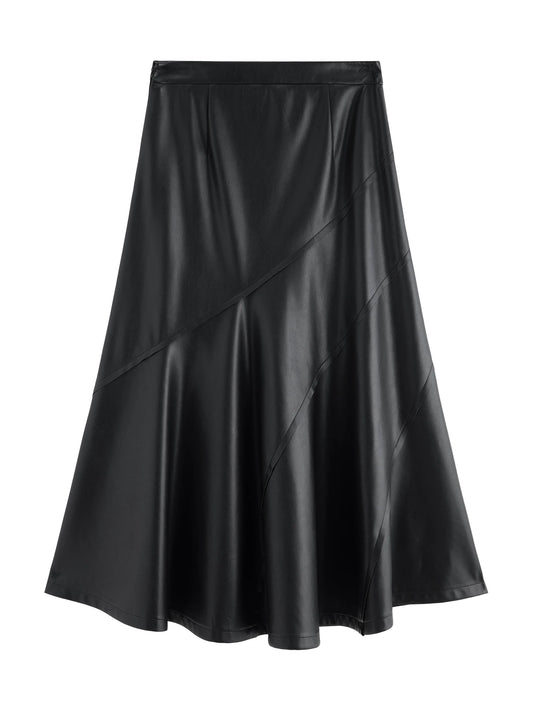 Black Diagonal Faux Leather Skirt