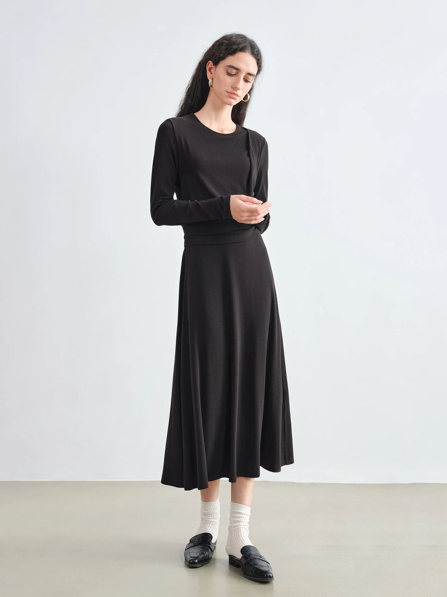 Brown Layered Long Sleeve Dress