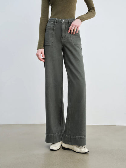 Olive Patch Pocket Wide Jeans