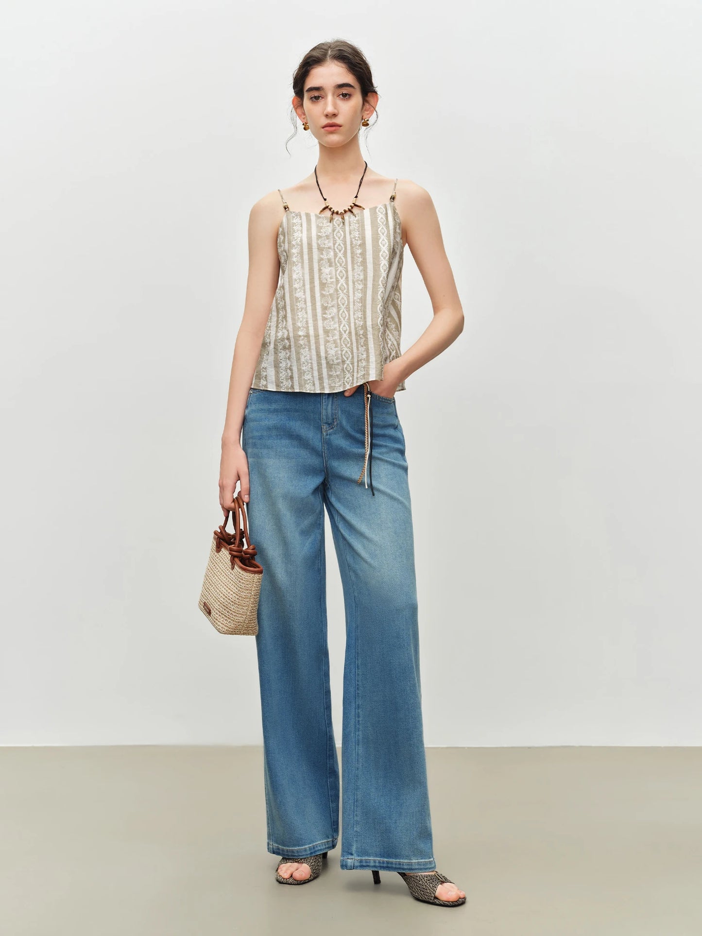 Light Blue Draped Wide Jeans