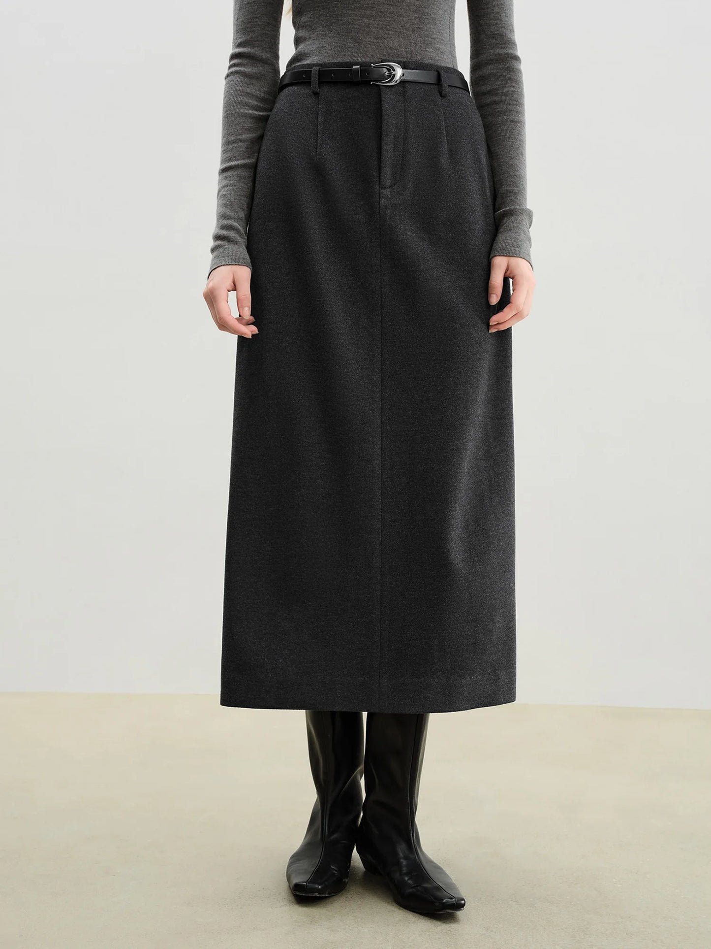 Black Knit Side Slit Pencil Skirt