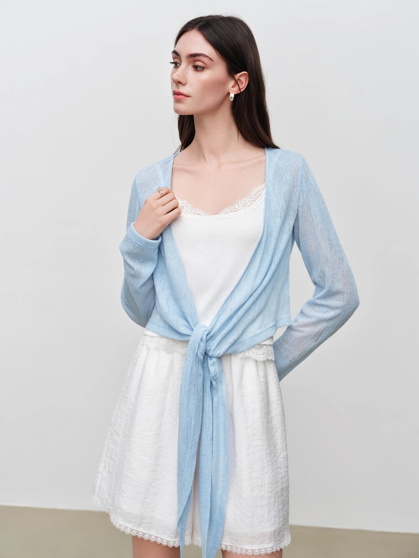 Pale Blue Tie Front Cardigan