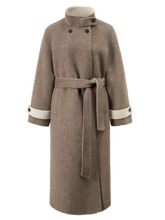 Camel Stand Collar Wool Coat