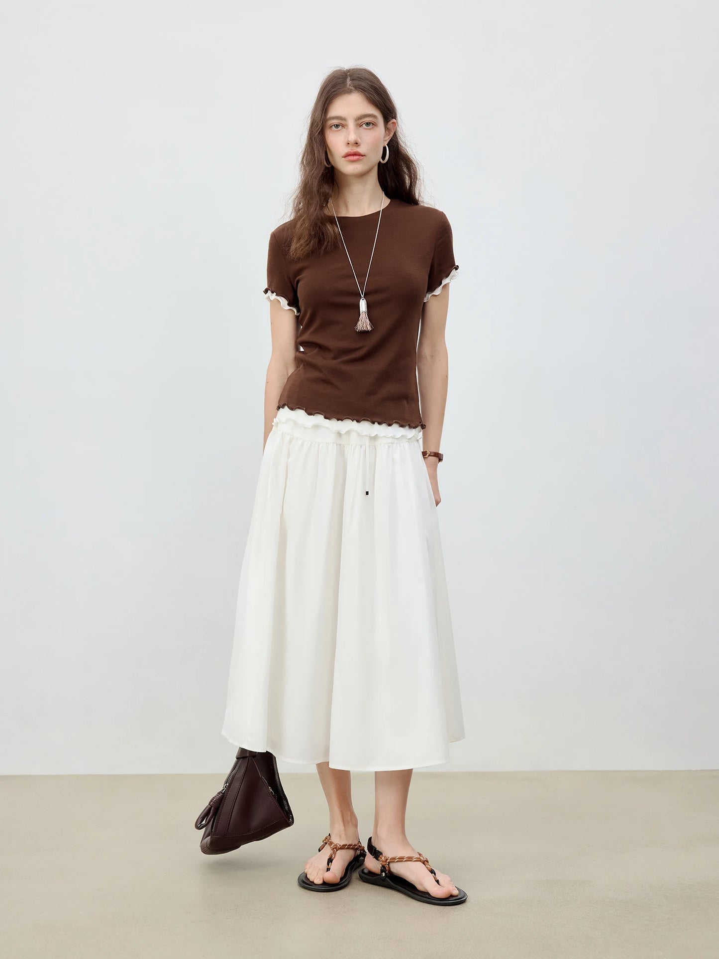 Gathered Drawstring A-Line Midi Skirt