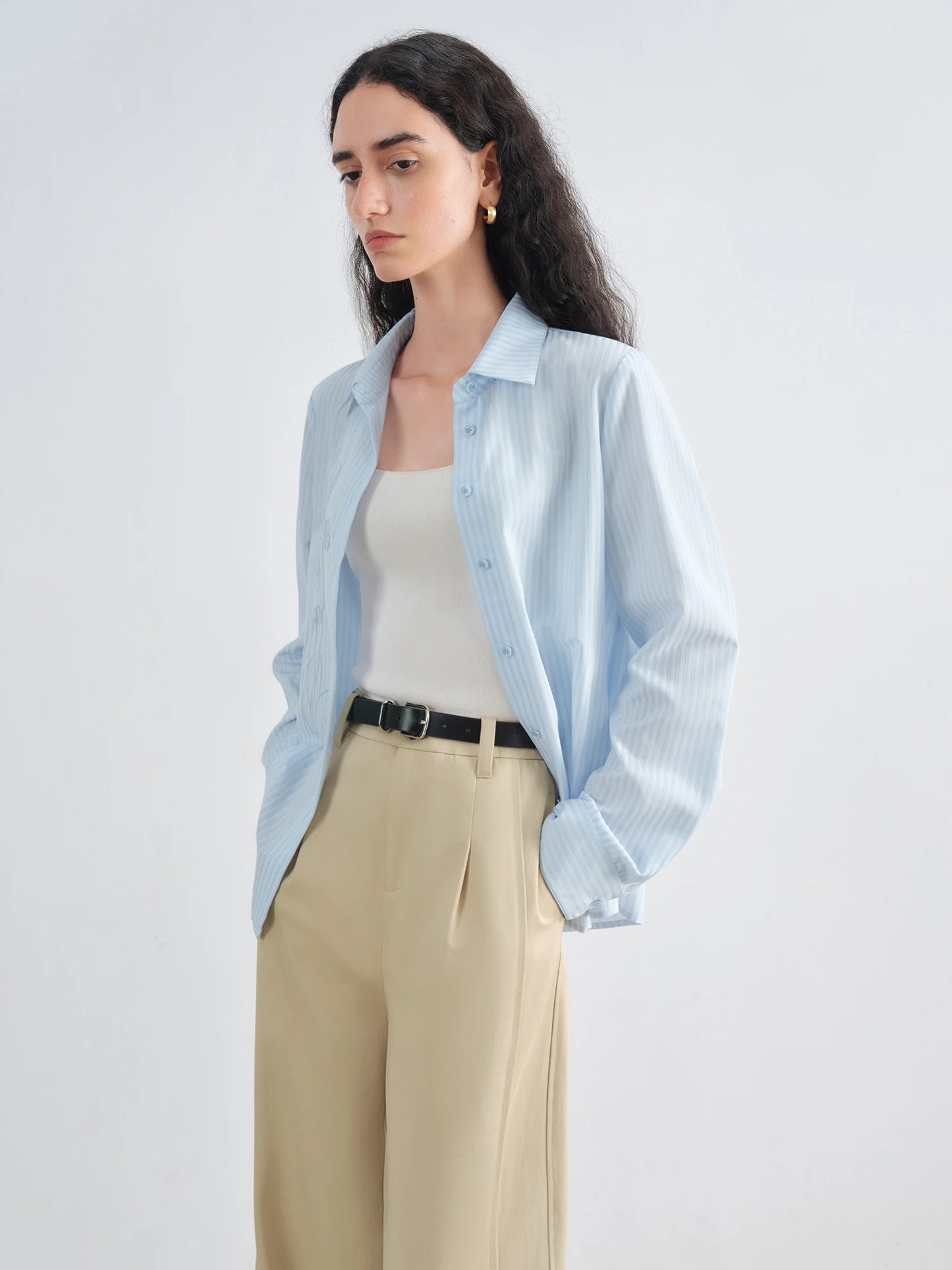Light Blue Floral Embroidered Shirt