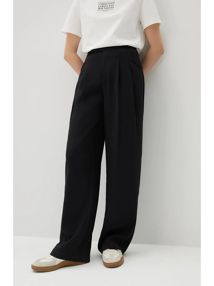 Black Pleated Wide Leg Trousers
