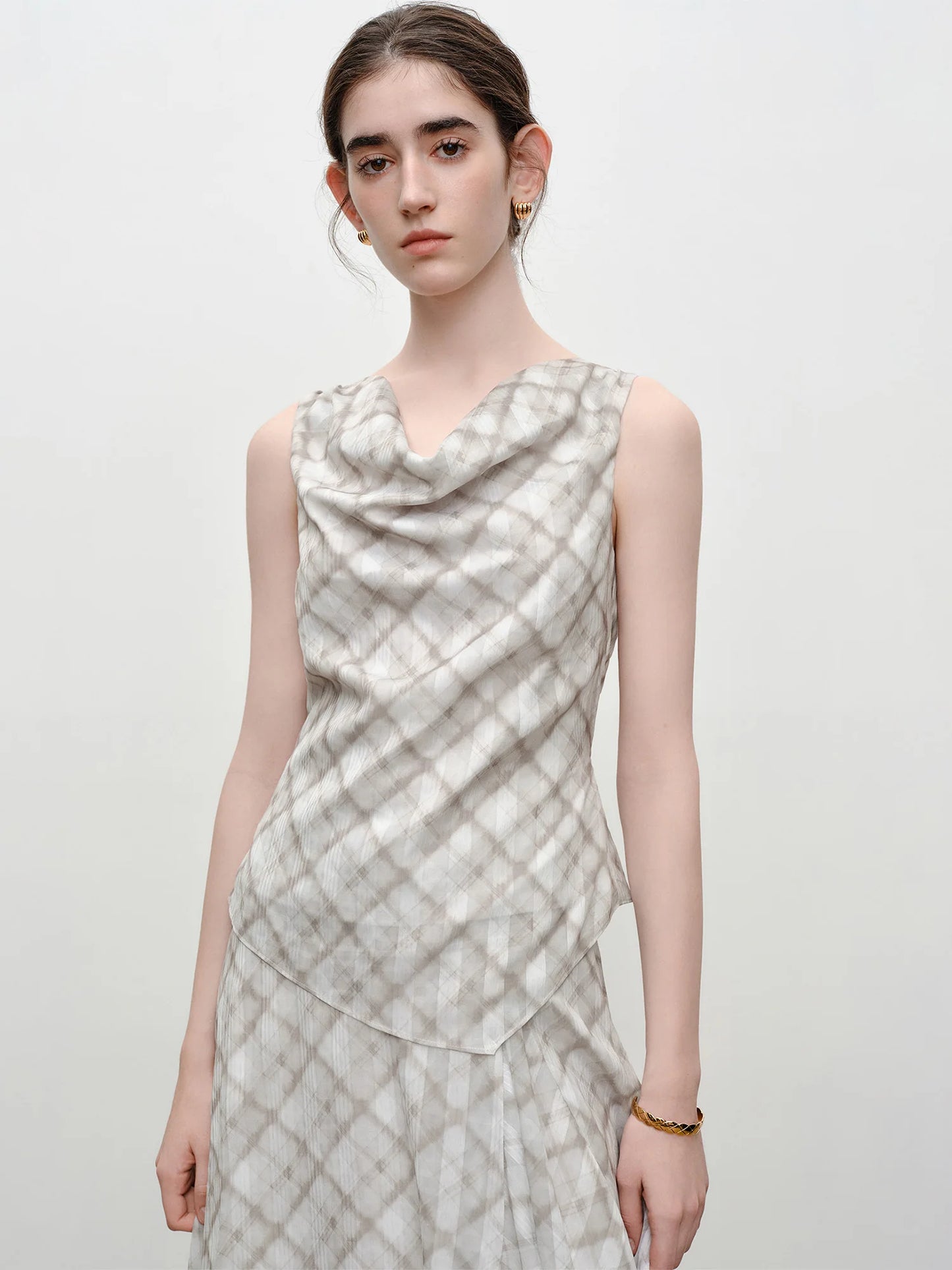 Checked Ruffle Collar Skirt Set