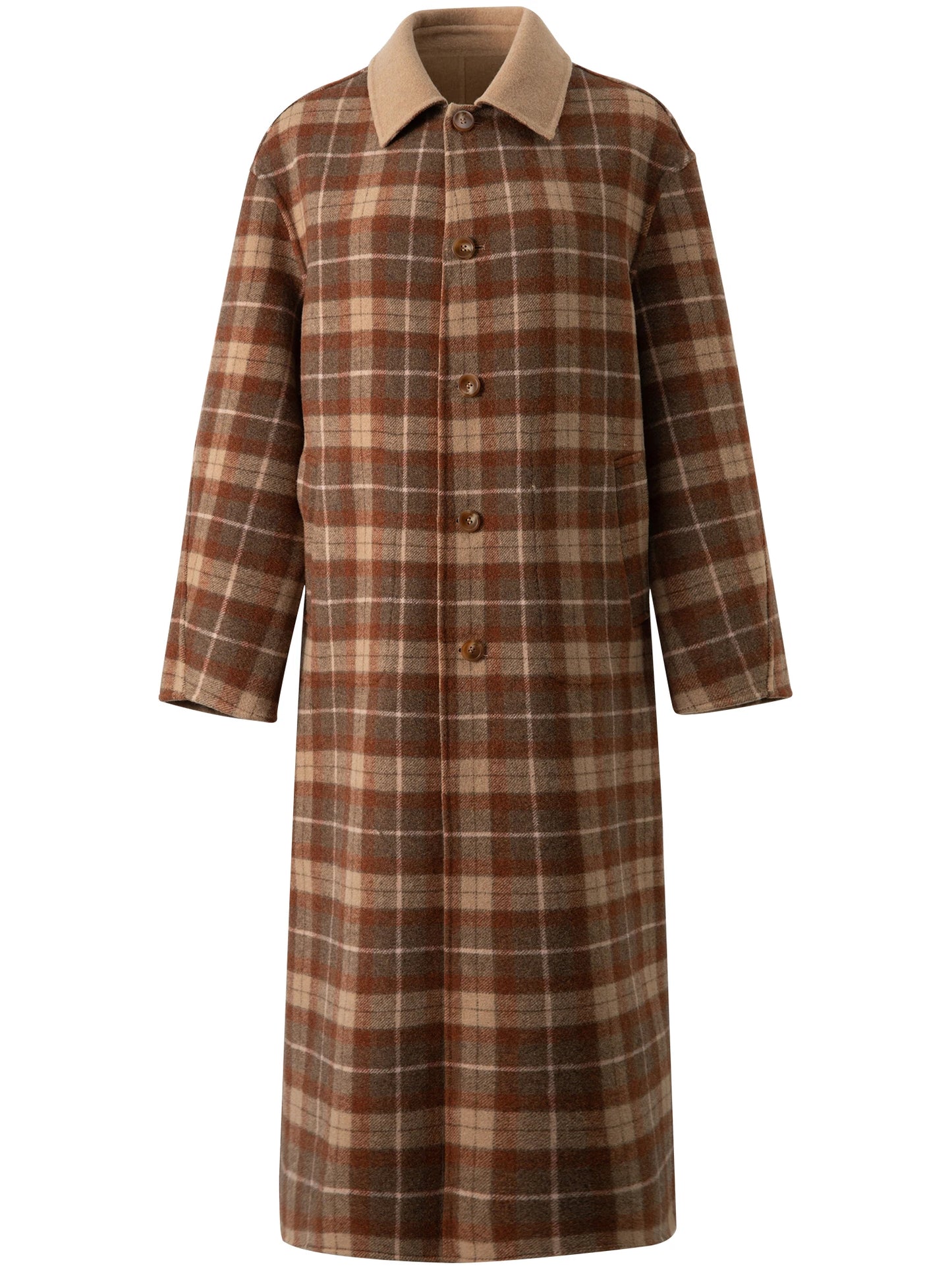 Camel Plaid Collar Wool Coat