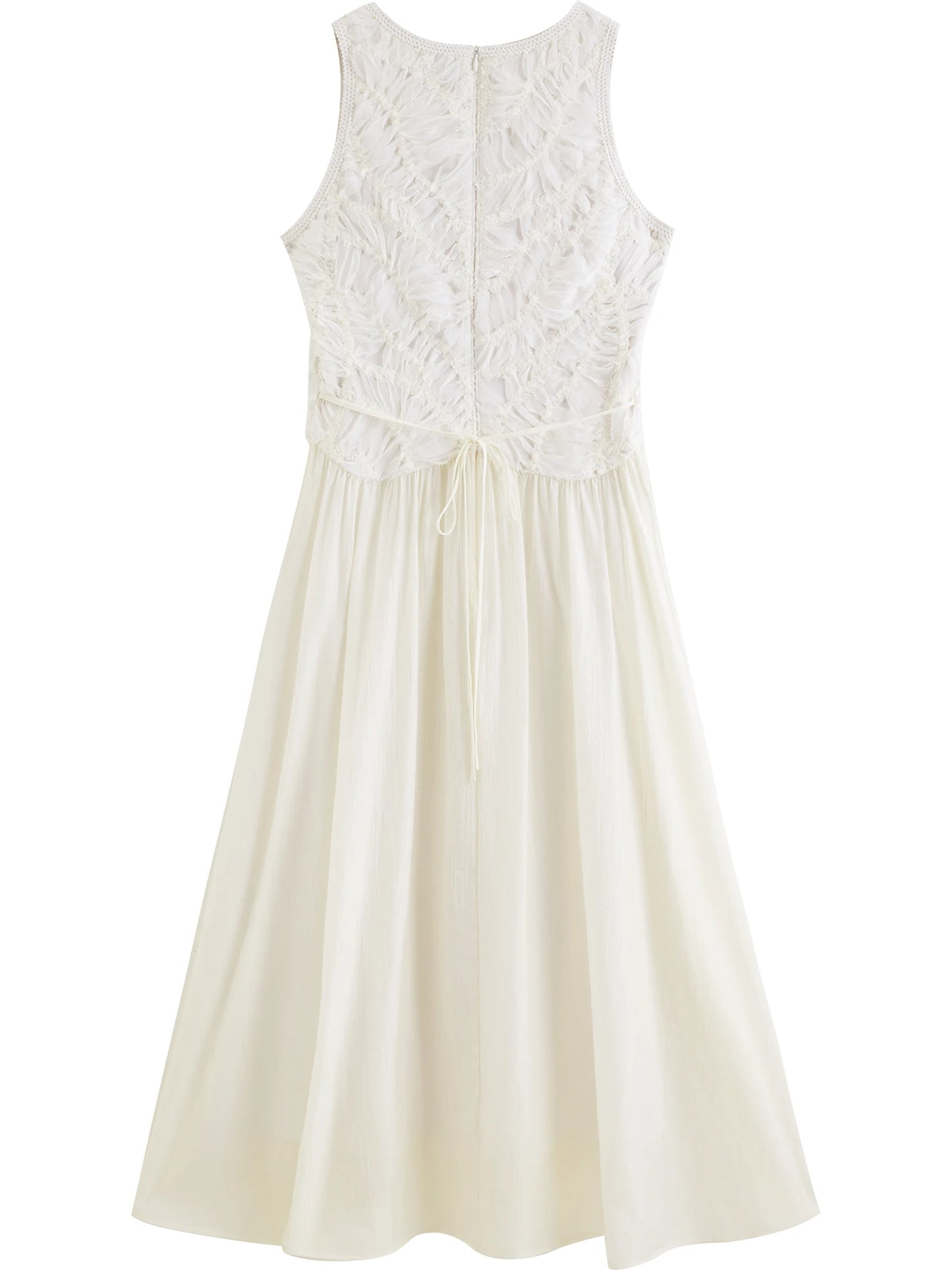 Ivory Embroidered V-Neck Midi Dress