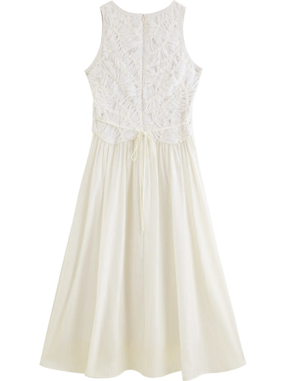 Ivory Embroidered V-Neck Midi Dress