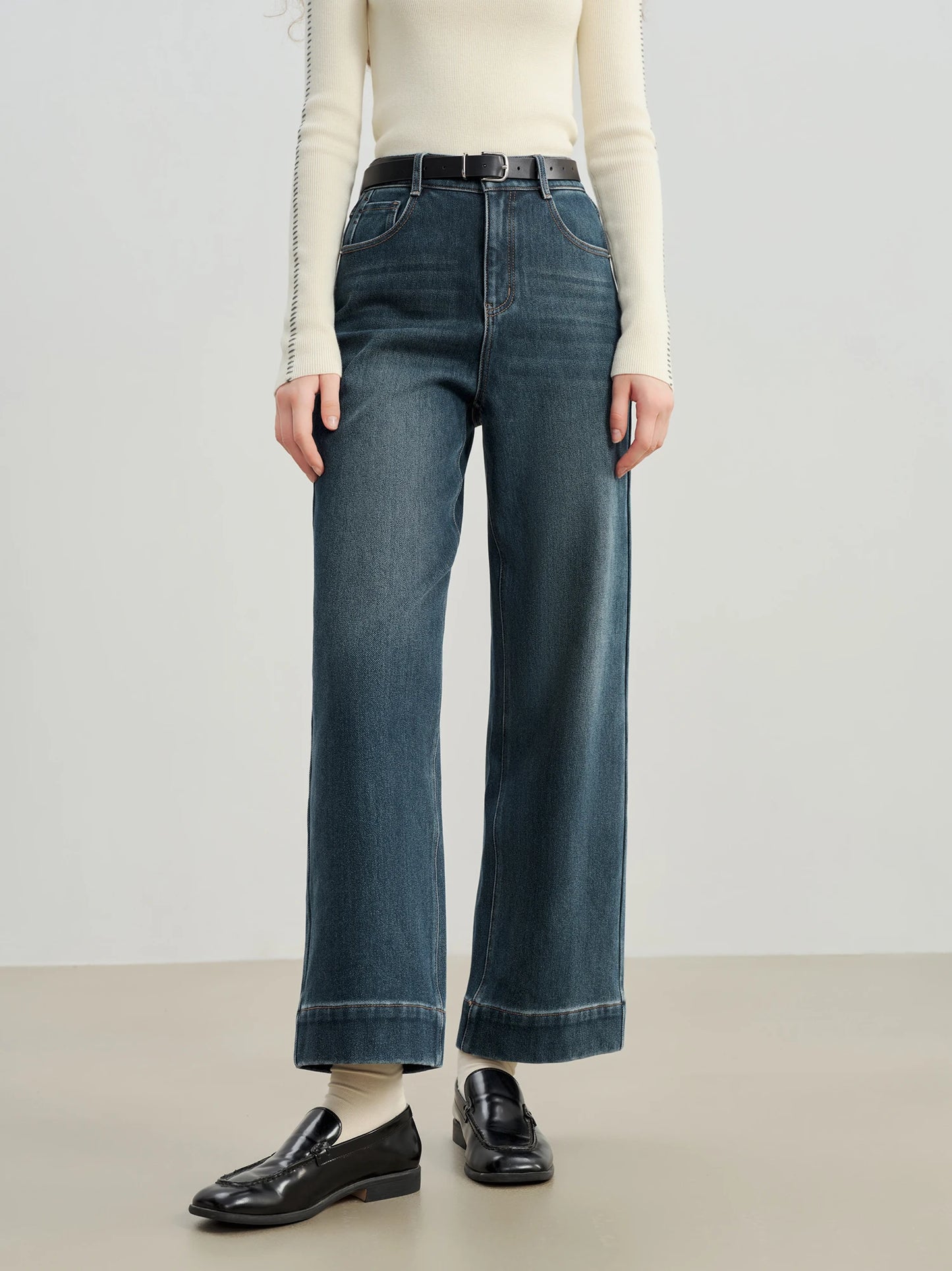 Dark Blue Front Seam Jeans